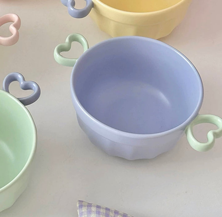 Heart-Shaped Colourful Ceramic Bowl With Double Ear Handle