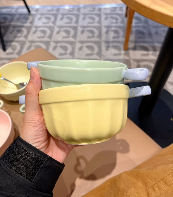 Heart-Shaped Colourful Ceramic Bowl With Double Ear Handle