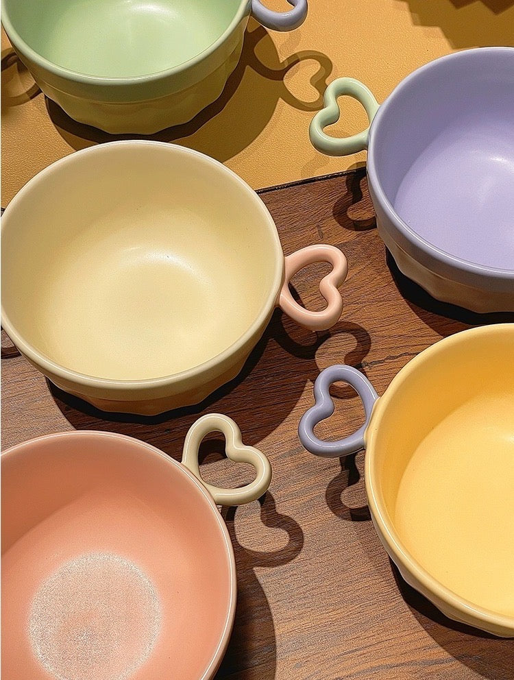 Heart-Shaped Colourful Ceramic Bowl With Double Ear Handle