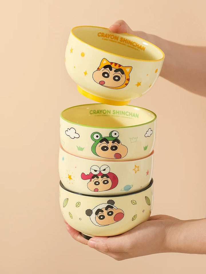 🖍️ Crayon Shin-chan Solo Dining Set — Animal Series 🐸🐼🐯🐊 Ceramic Bowl & Plate Set with Gift Box 🎁