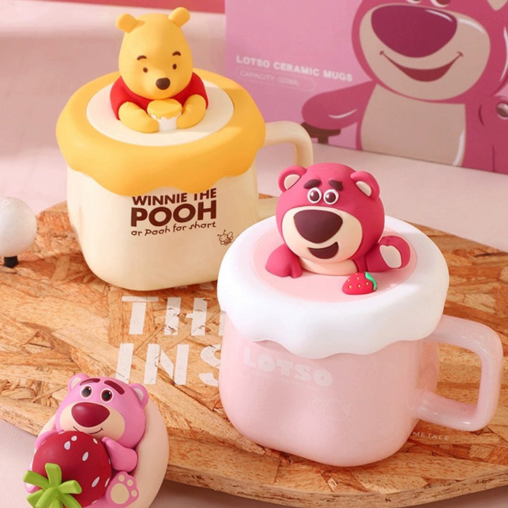 Disney™️ Lotso 🍓 & Winnie the Pooh Lidded Mug With Lid, Spoon & Gift Box