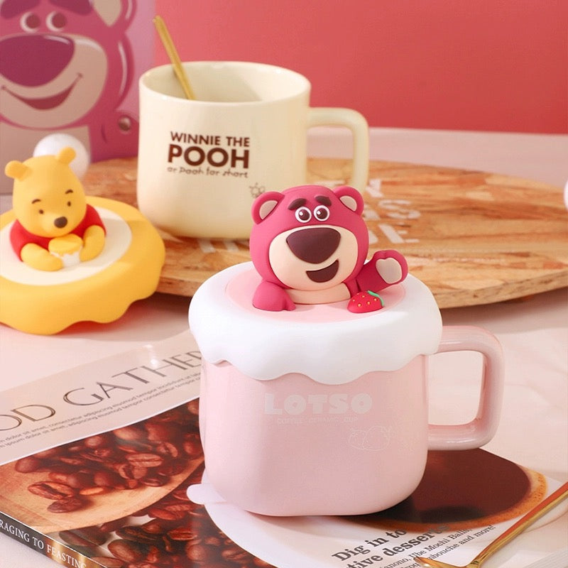 Disney™️ Lotso 🍓 & Winnie the Pooh Lidded Mug With Lid, Spoon & Gift Box