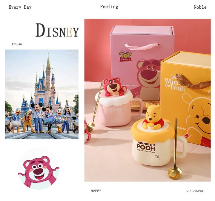 Disney™️ Lotso 🍓 & Winnie the Pooh Lidded Mug With Lid, Spoon & Gift Box