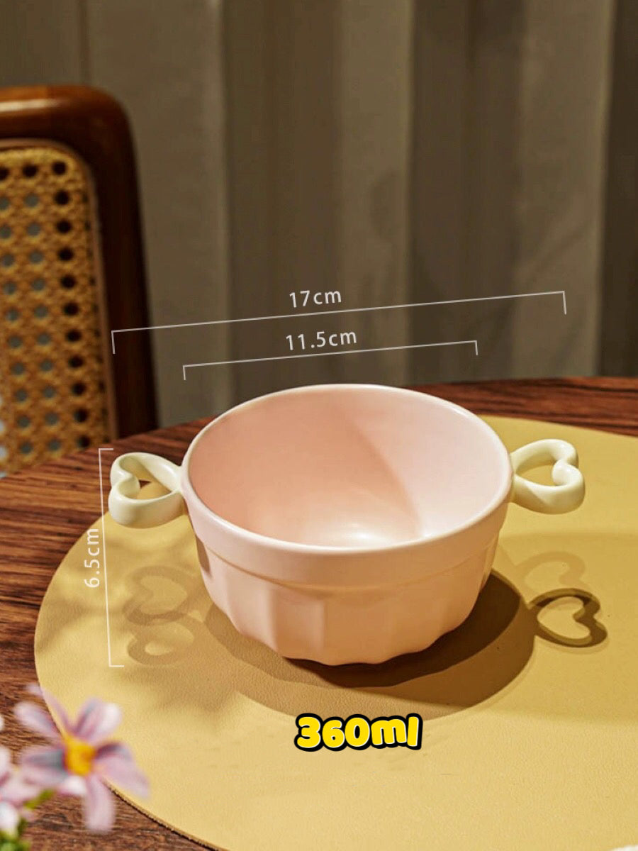 Heart-Shaped Colourful Ceramic Bowl With Double Ear Handle