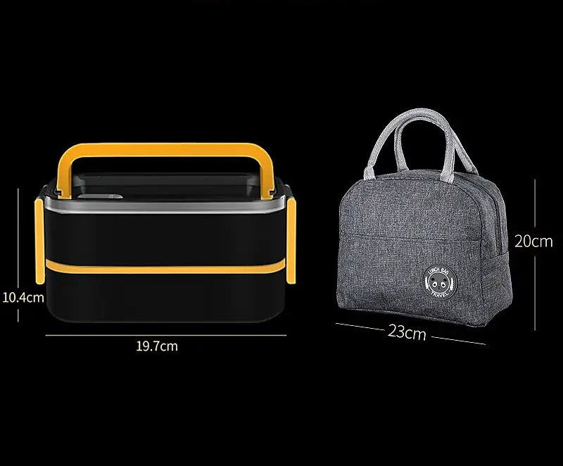 「Lunch Box」2 Tier Bento Box with 3 Compartments & Cutlery, Portable Lunch Box with Lunch Bag & Utensils Spoon, Fork, Chopsticks, Bag