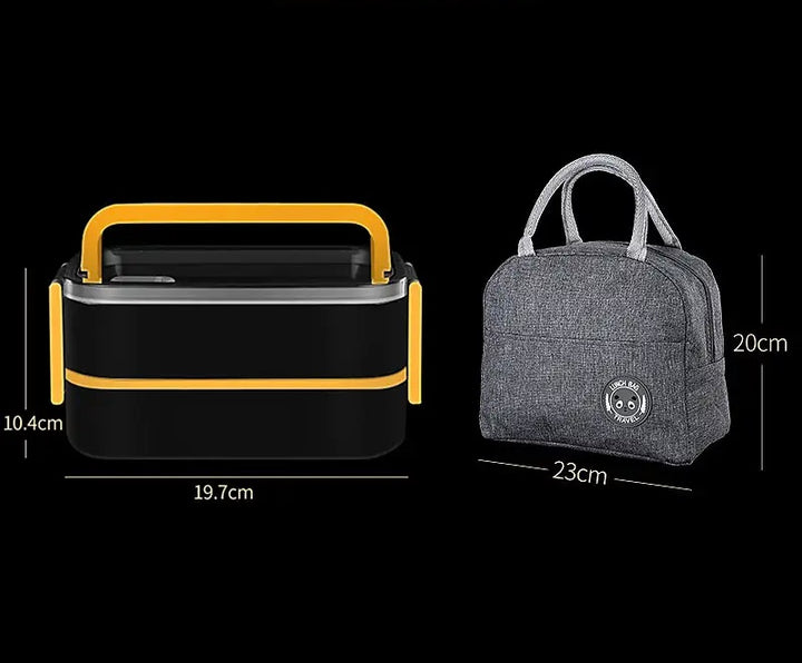 「Lunch Box」2 Tier Bento Box with 3 Compartments & Cutlery, Portable Lunch Box with Lunch Bag & Utensils Spoon, Fork, Chopsticks, Bag