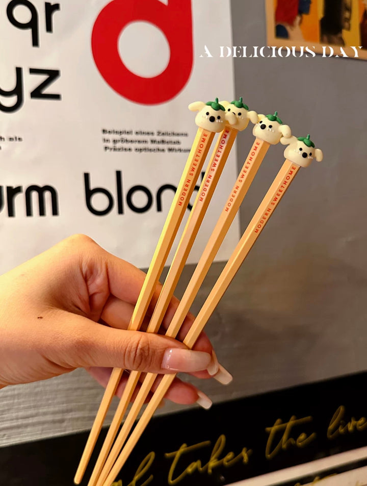 「Macaron-Colored Alloy Chopsticks 」1Pair Cartoon Animal, High Temperature Sterilizable, Non-slip Chopsticks