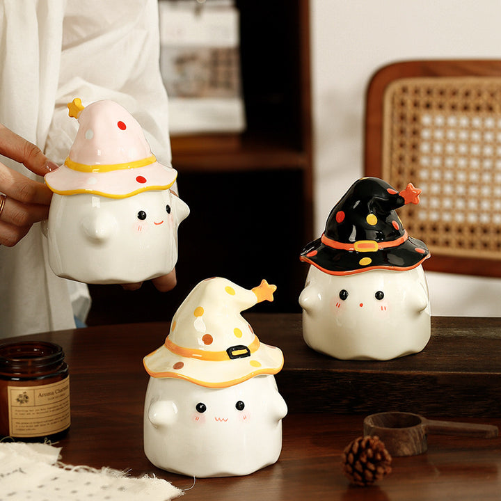 🪄 Magic Party – Quirky Ghost Ceramic Mug with Lid
