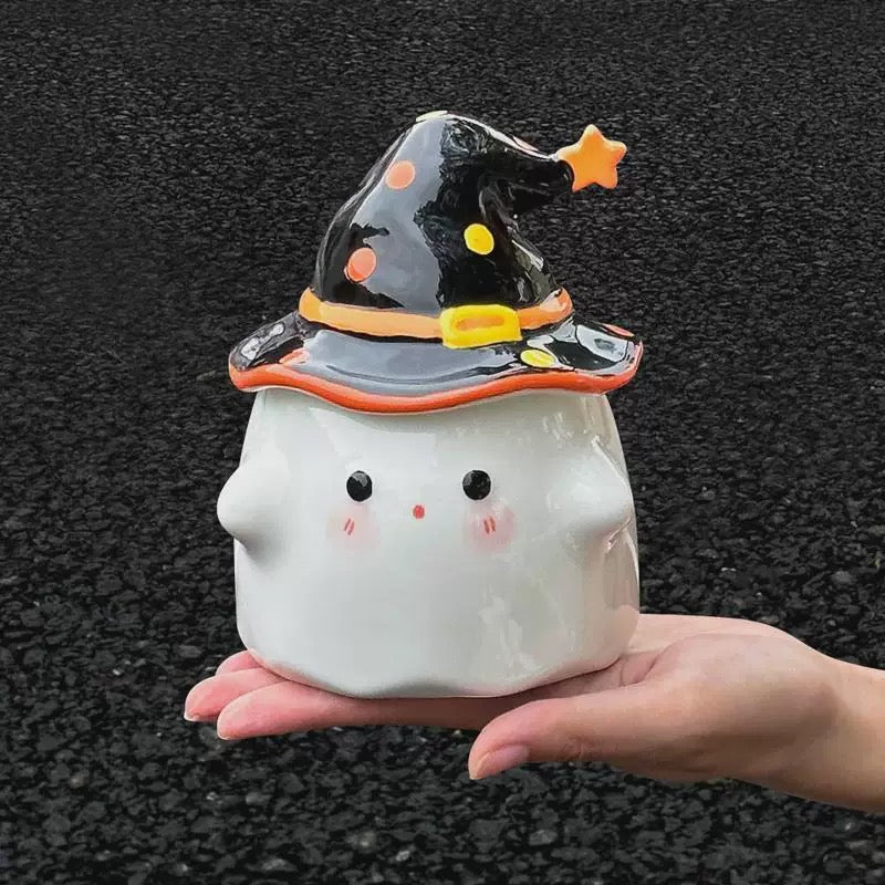 🪄 Magic Party – Quirky Ghost Ceramic Mug with Lid