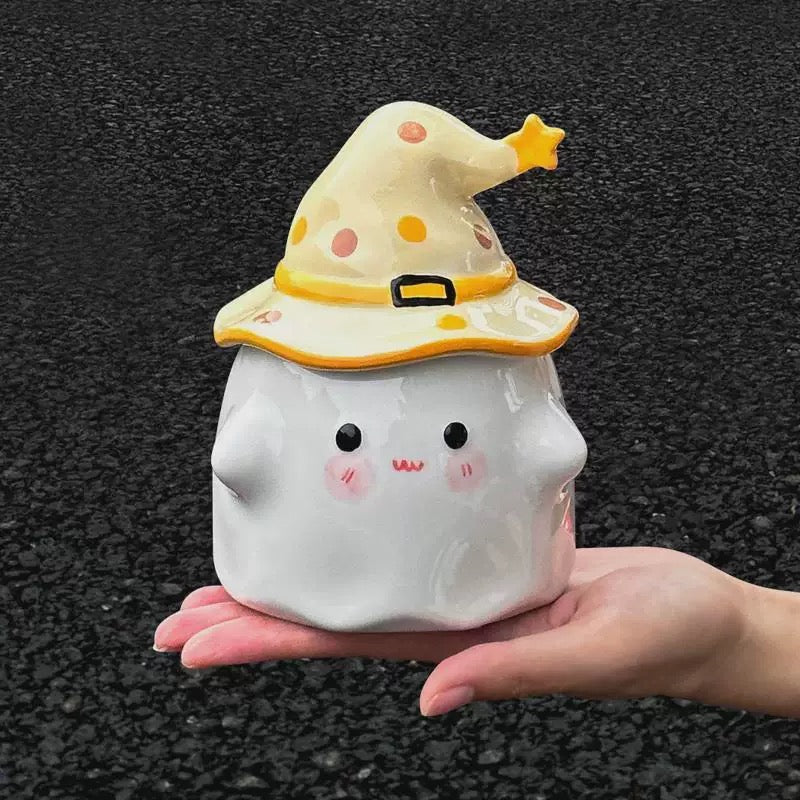 🪄 Magic Party – Quirky Ghost Ceramic Mug with Lid