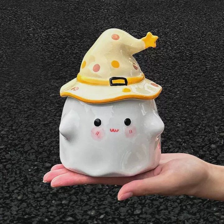 🪄 Magic Party – Quirky Ghost Ceramic Mug with Lid
