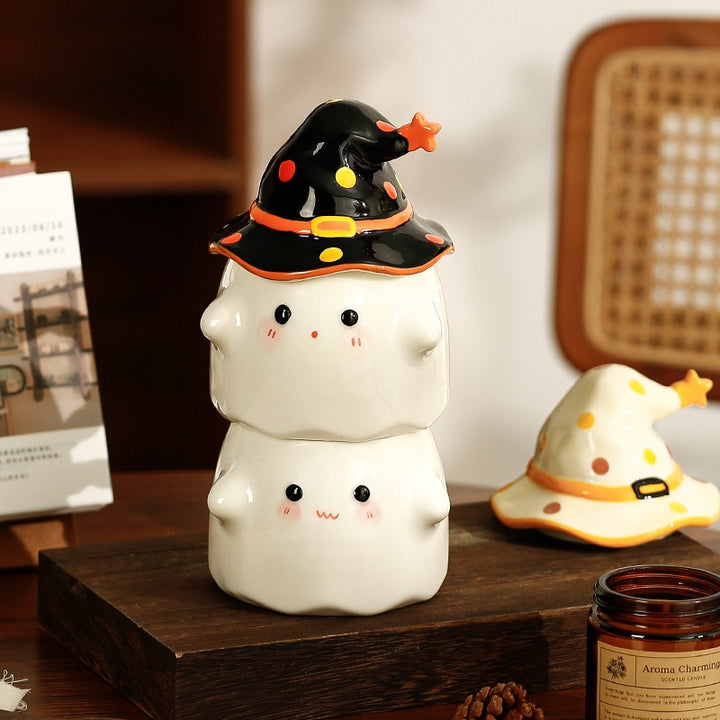 🪄 Magic Party – Quirky Ghost Ceramic Mug with Lid
