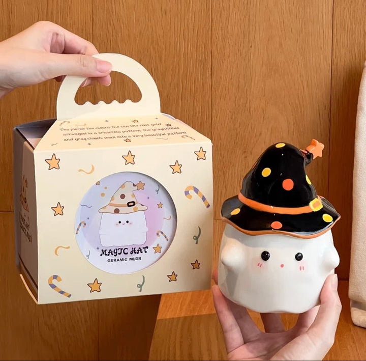 🪄 Magic Party – Quirky Ghost Ceramic Mug with Lid