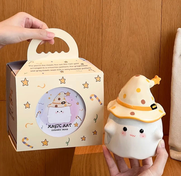 🪄 Magic Party – Quirky Ghost Ceramic Mug with Lid