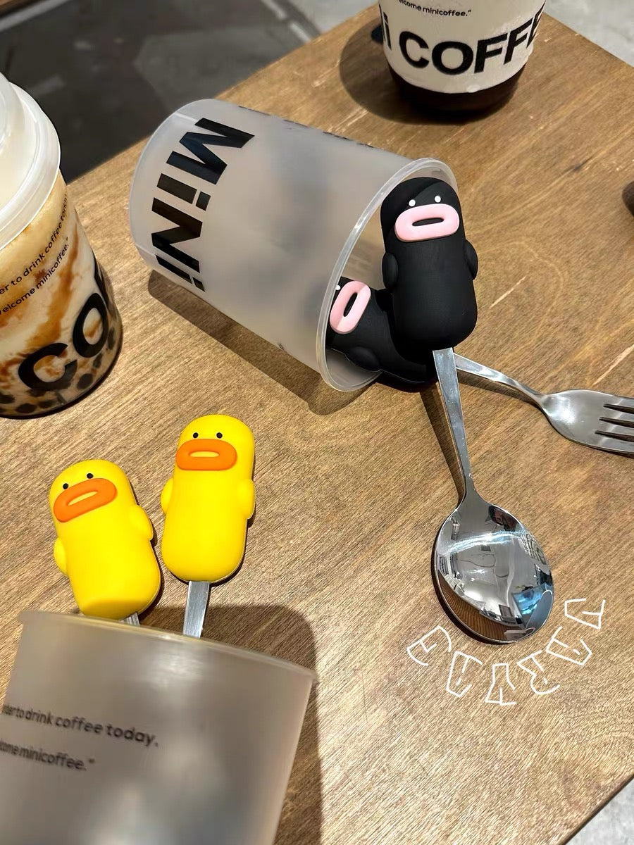 2pcs Cartoon Silicone Handle Stainless Steel 「Spoon & Fork」 Set