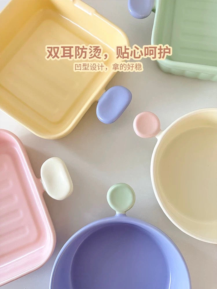 Steams Bakes Series Soft & Cute Girly Series Double Ear Minimalist Candy Bowl Plate Set