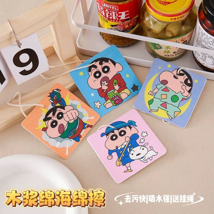 Crayon Shin-chan 1 Set 4 Wood Pulp Sponge Dish Sponge Cup Scouring Pad