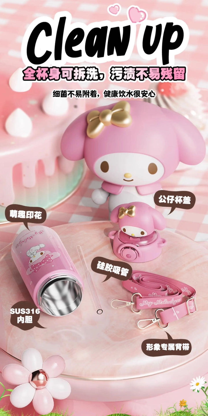 Sanrio 316 Stainless Steel Straw Thermos Cup Keep Warm Keep Cold Crossbody
