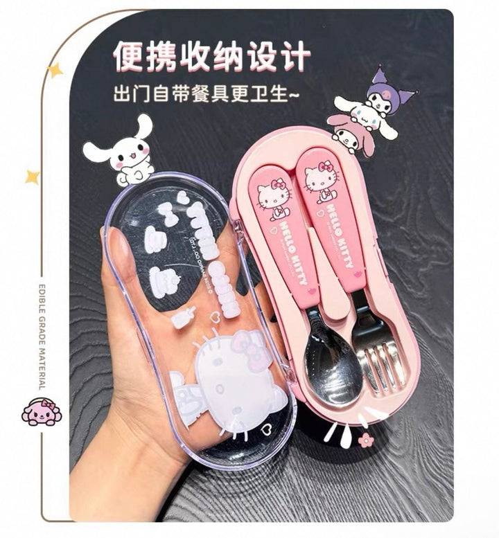 Sanrio Portable Spoon & Fork Set (Storage Box ) 304 Stainless Steel Kids Safe