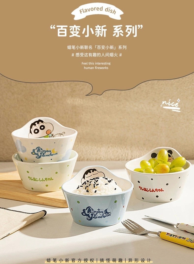 Crayon Shin-chan Cute Ceramic Tableware Set Irregular Shape Rice Bowl Soup Spoon Kids