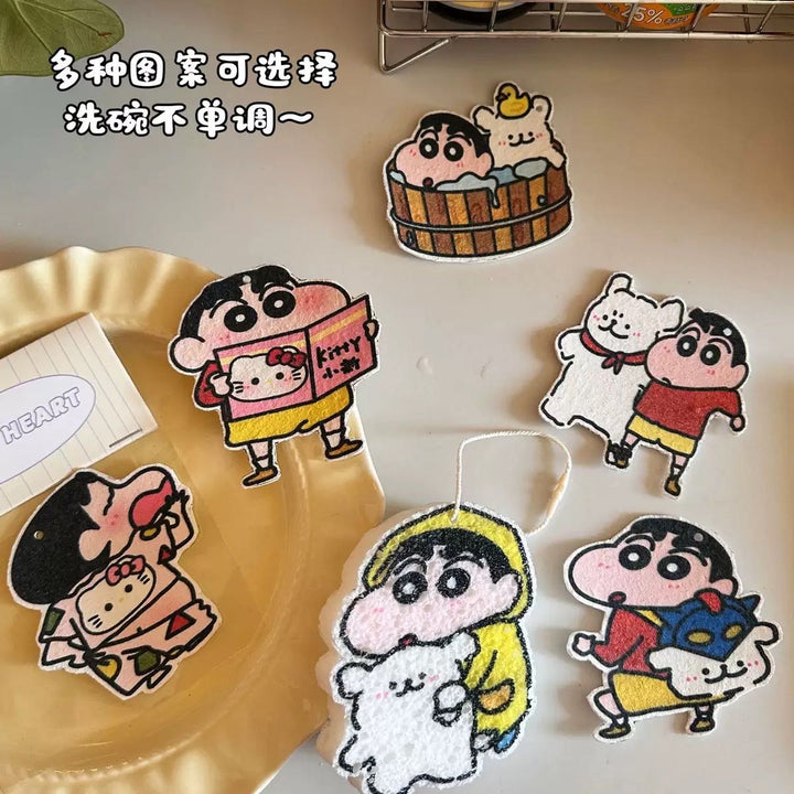Crayon Shin-chan Hello Kitty 1 Set 4 Wood Pulp Sponge Dish Sponge Cup Scouring Pad