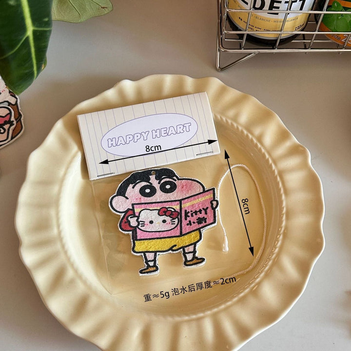 Crayon Shin-chan Hello Kitty 1 Set 4 Wood Pulp Sponge Dish Sponge Cup Scouring Pad
