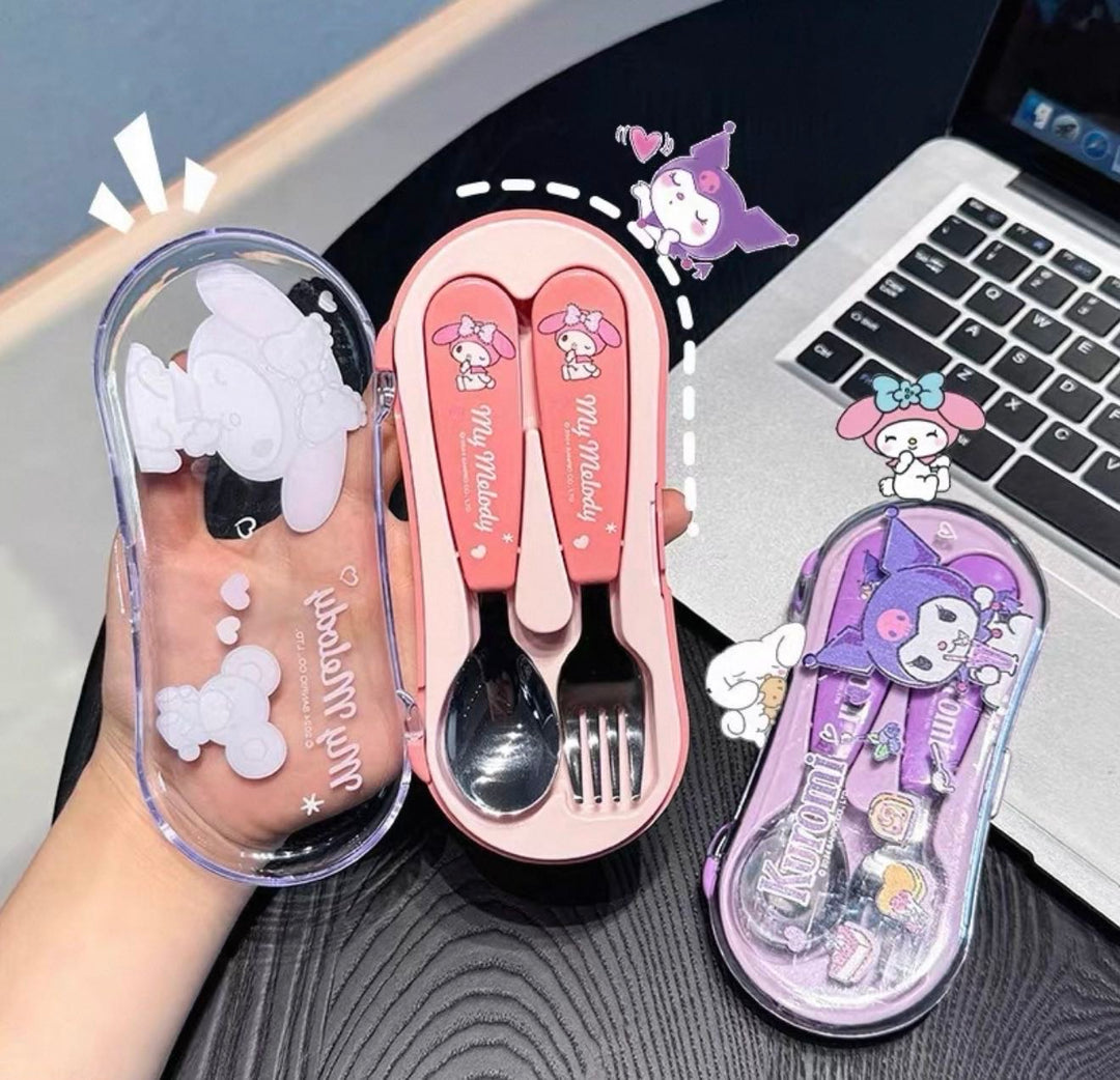 Sanrio Portable Spoon & Fork Set (Storage Box ) 304 Stainless Steel Kids Safe