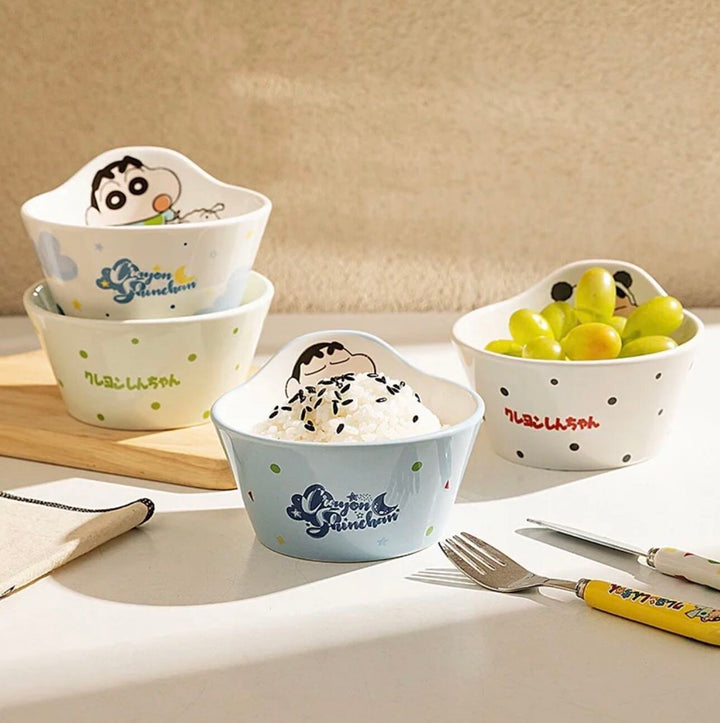 Crayon Shin-chan Cute Ceramic Tableware Set Irregular Shape Rice Bowl Soup Spoon Kids
