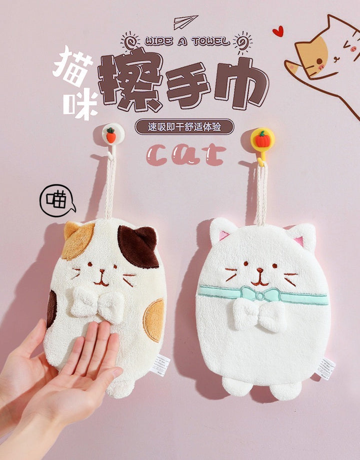 Cute Cat Thickened Water Absorbent Hand Towel Hanging