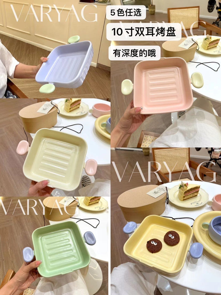 Steams Bakes Series Soft & Cute Girly Series Double Ear Minimalist Candy Bowl Plate Set
