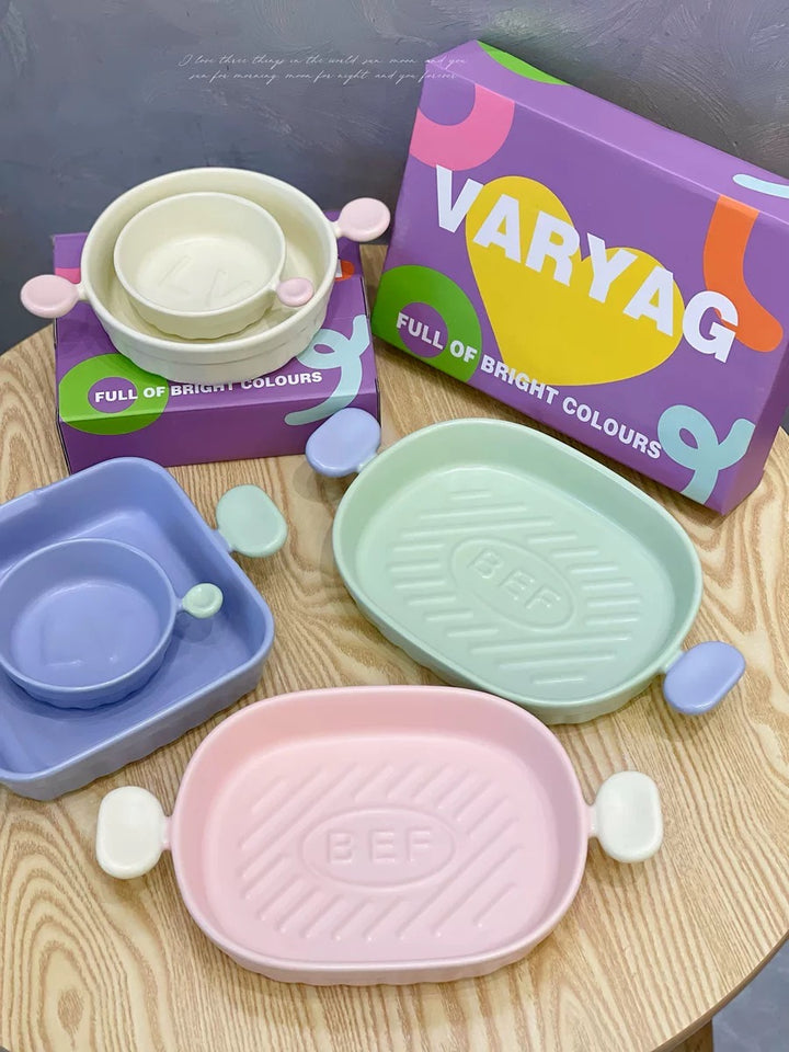 Steams Bakes Series Soft & Cute Girly Series Double Ear Minimalist Candy Bowl Plate Set
