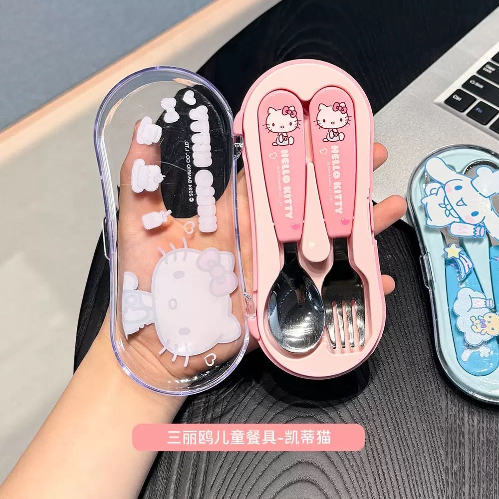 Sanrio Portable Spoon & Fork Set (Storage Box ) 304 Stainless Steel Kids Safe