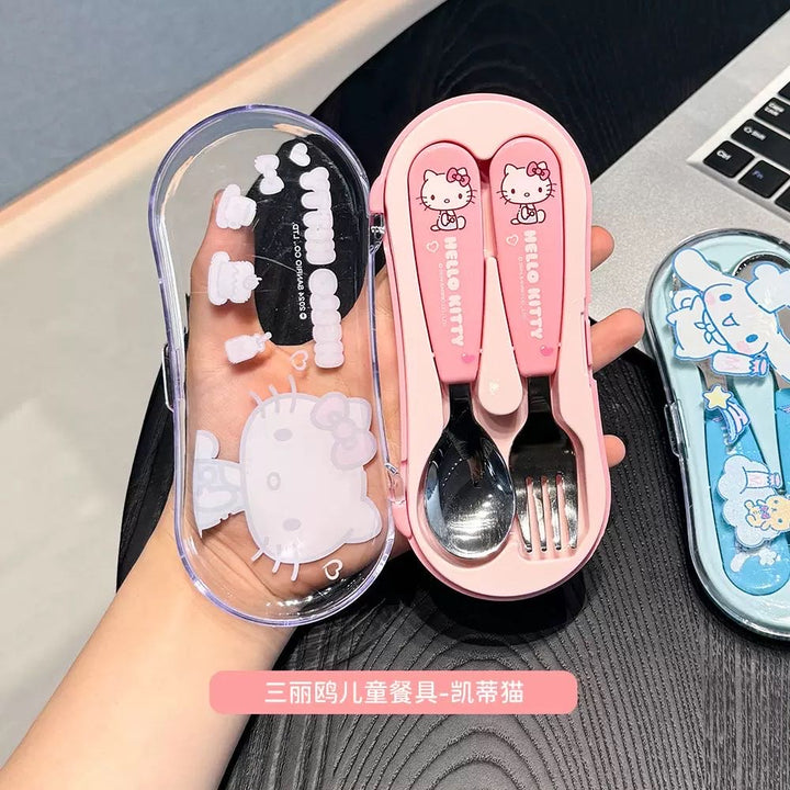 Sanrio Portable Spoon & Fork Set (Storage Box ) 304 Stainless Steel Kids Safe
