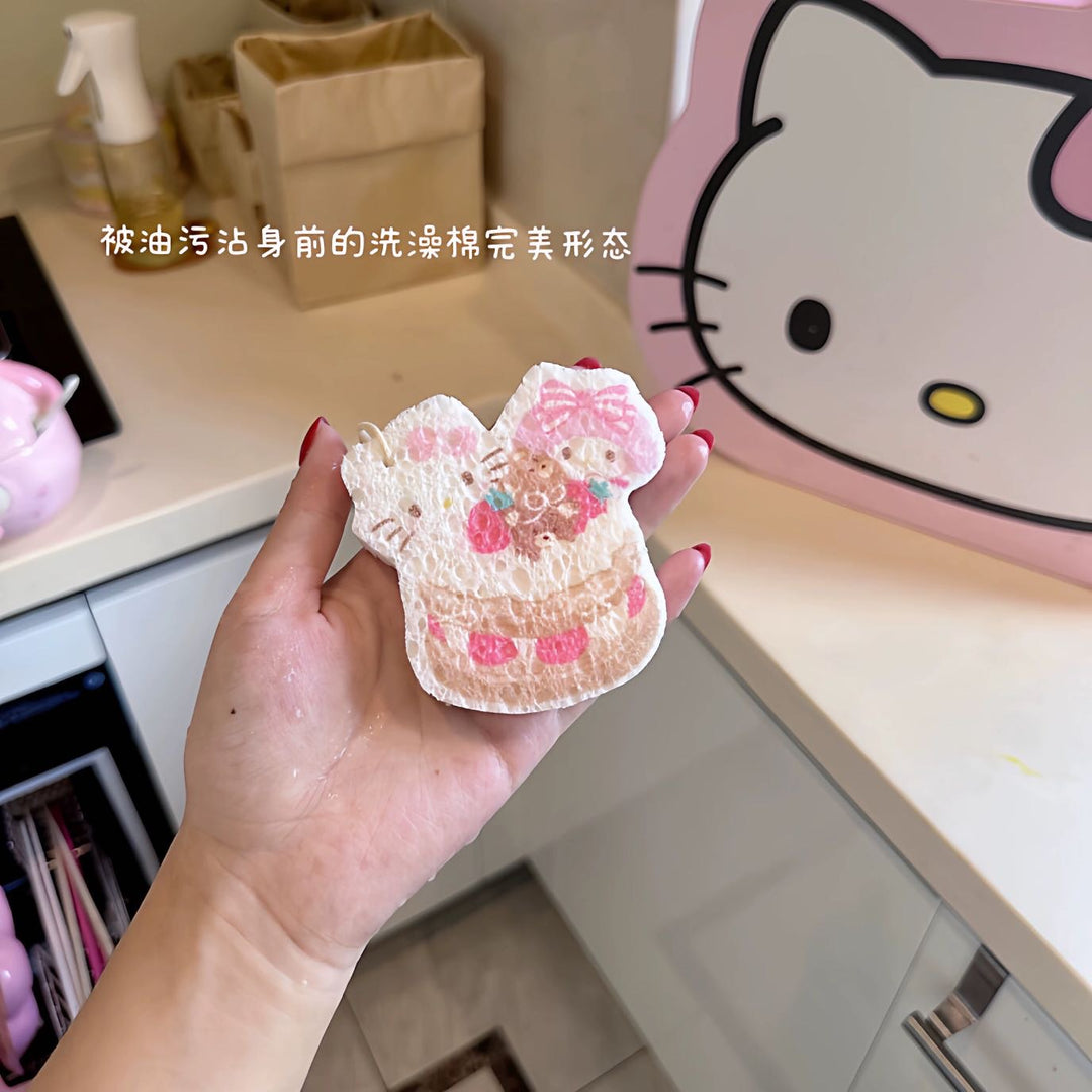 Bear 1 Set 4 Wood Pulp Sponge Bowl Scouring Pad