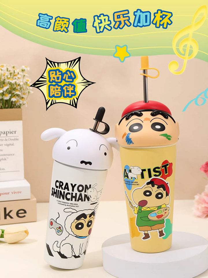 Crayon Shin-chan Series Stainless Steel Thermos Cup Keep Warm Keep Cold Ice Cup 600ml Straw