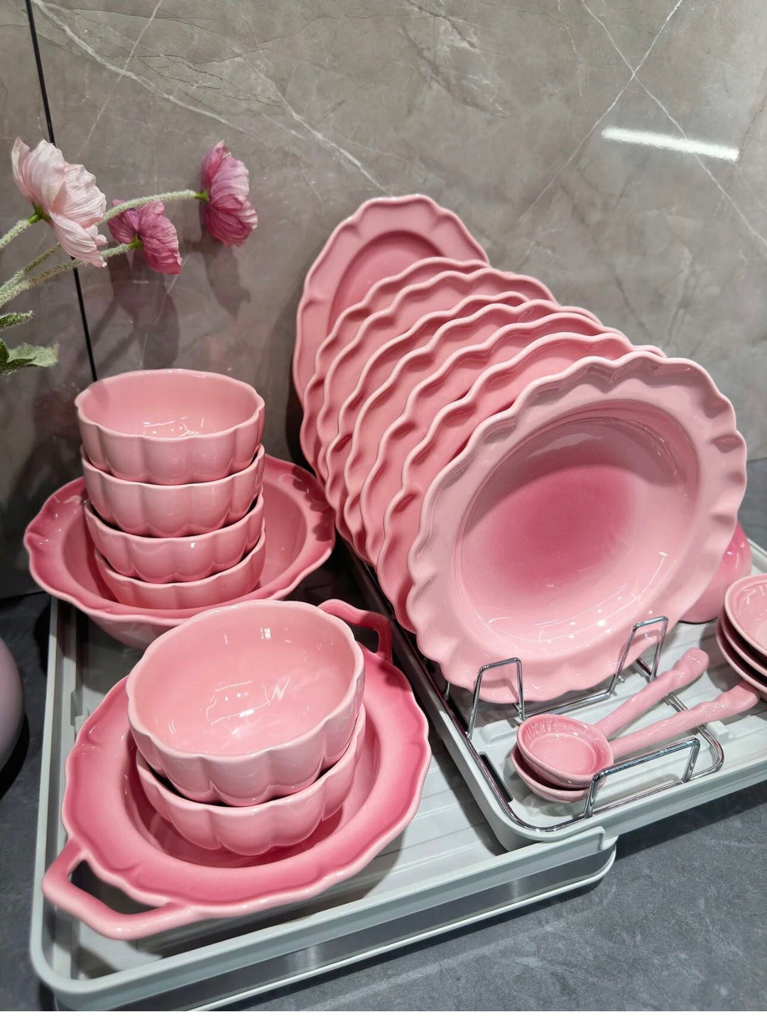 Gradient & Underglaze Ceramic Bowl Plate Tableware For Two People 9/For Four People 17Set