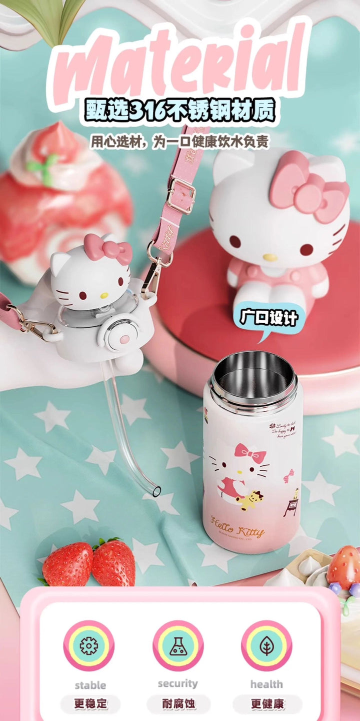 Sanrio 316 Stainless Steel Straw Thermos Cup Keep Warm Keep Cold Crossbody