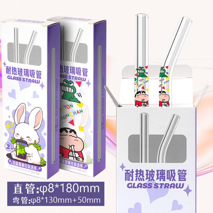Transparent Heat Resistant Glass Straw Milk Tea Juice Straw 2Straw +Cleaning Brush Straw