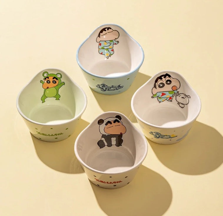 Crayon Shin-chan Cute Ceramic Tableware Set Irregular Shape Rice Bowl Soup Spoon Kids