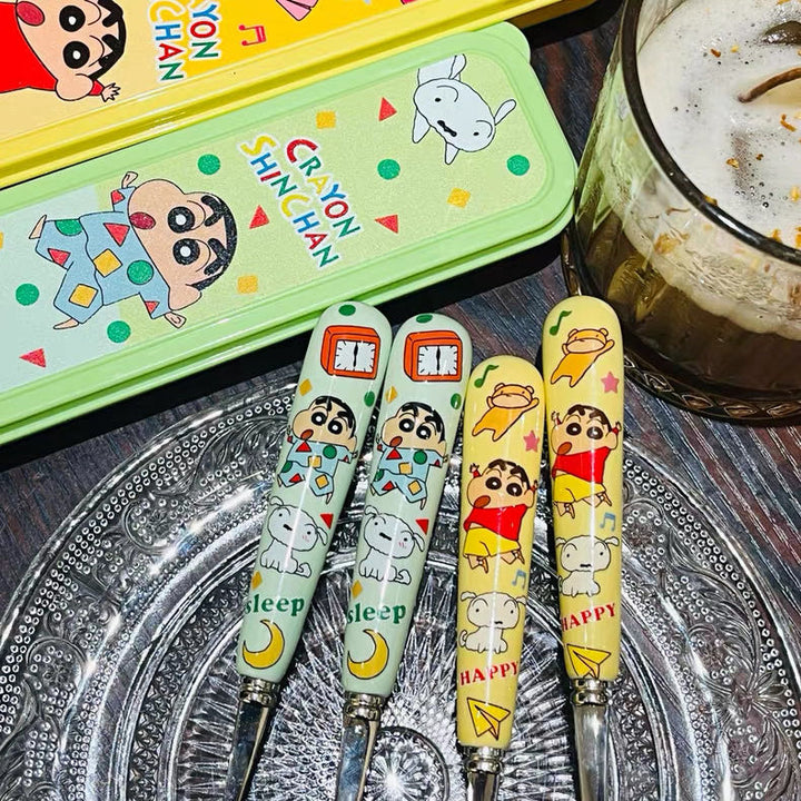Crayon Shin-chan 304 Stainless Steel Spoon & Fork Chopsticks Portable Tableware 3-Piece Set