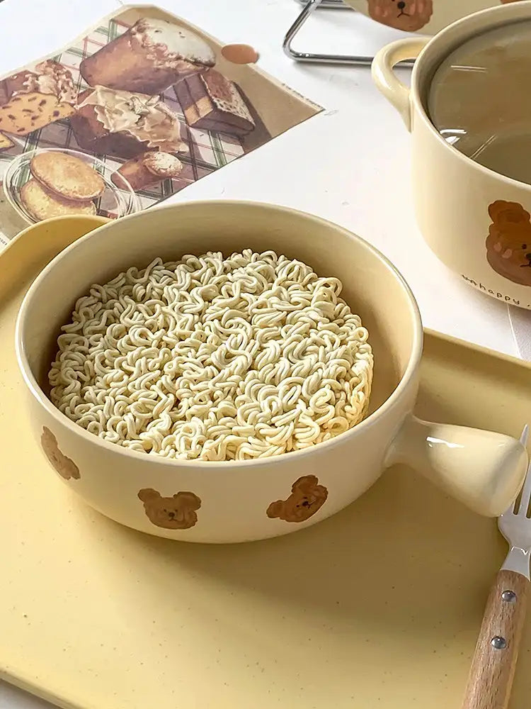 Emo Bear Series🐻Tableware Ceramic Salad / Baking bowl🥣 with Handles