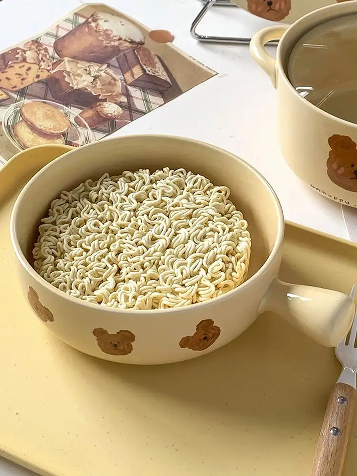 Emo Bear Series🐻Tableware Ceramic Salad / Baking bowl🥣 with Handles