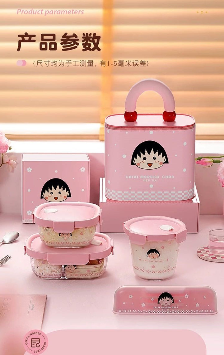 Chibi Maruko-chan Glass Lunch Box /Crisper Fruit Bento Box