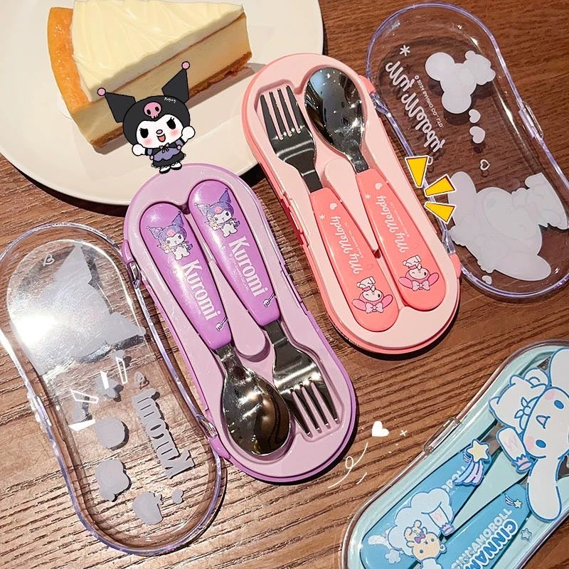 Sanrio Portable Spoon & Fork Set (Storage Box ) 304 Stainless Steel Kids Safe