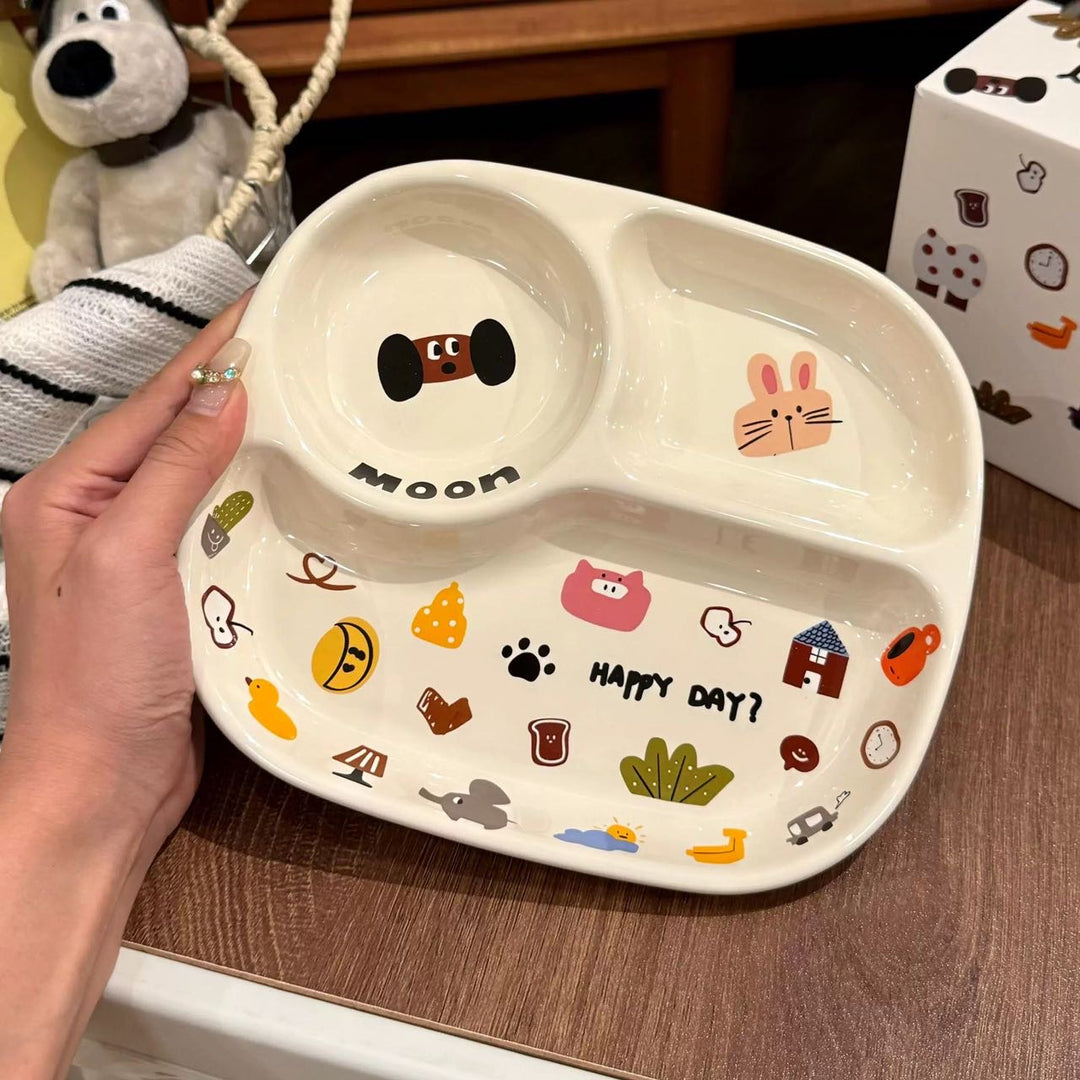 Cute Dog Series Underglaze Ceramic Tableware Set Compartment Plate Dinner Plate Rice Bowl Hand-held Cup