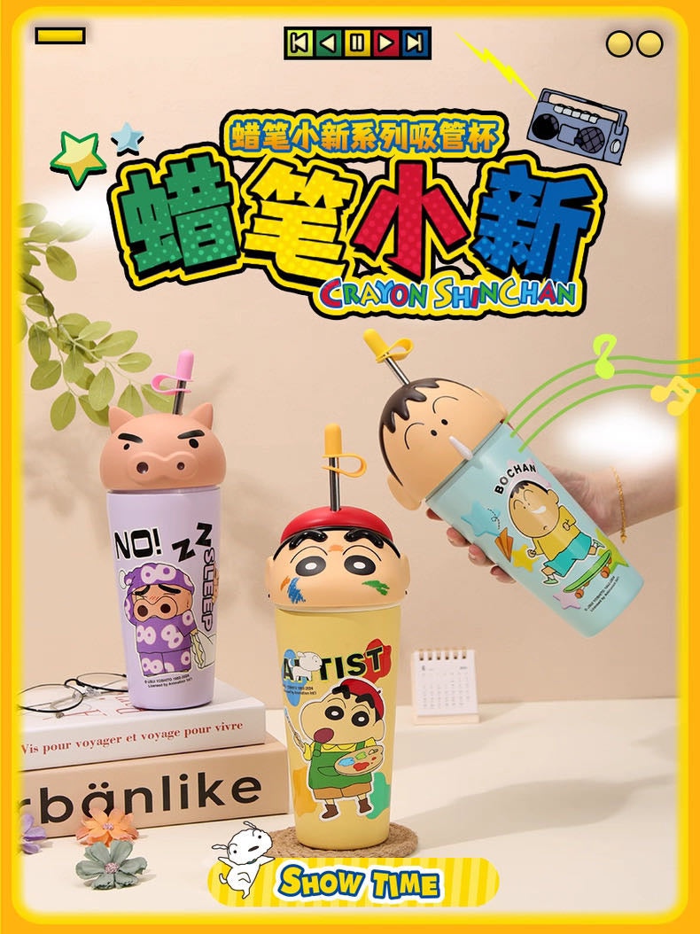 Crayon Shin-chan Series Stainless Steel Thermos Cup Keep Warm Keep Cold Ice Cup 600ml Straw