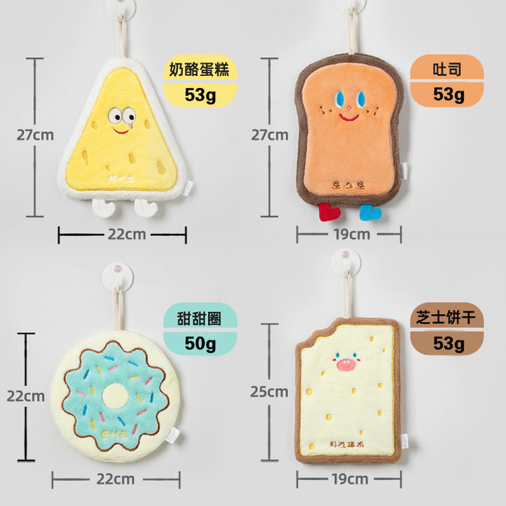 Hanging Hand Towel Bread Series Thickened Water Absorbent Coral Fleece Towel 1 Set 4