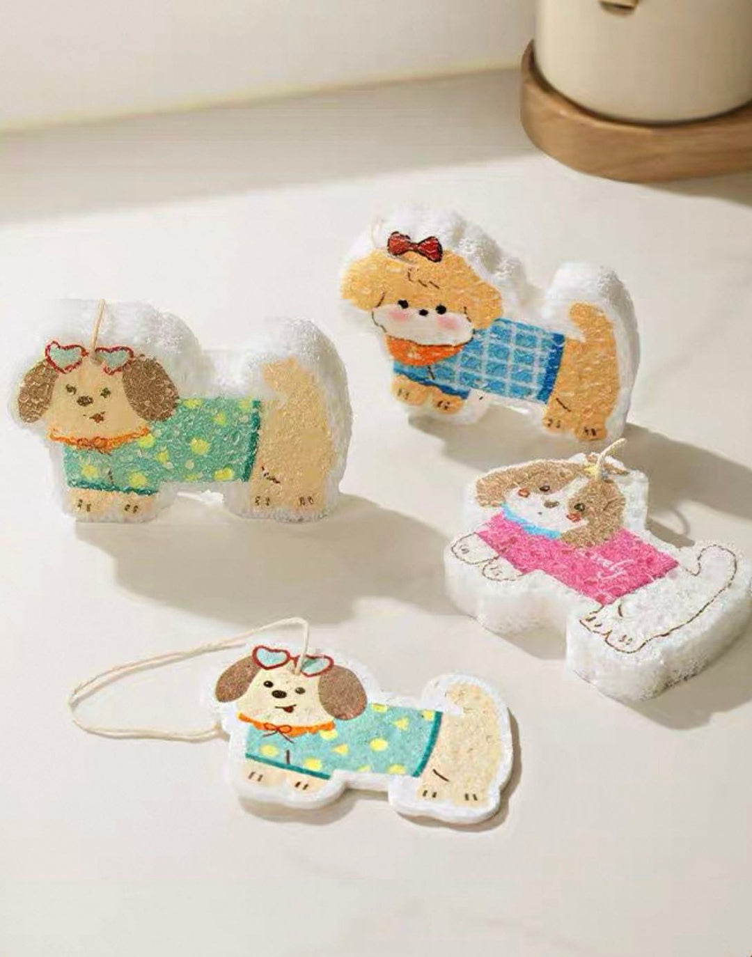 Cute Lanyard Wood Pulp Sponge Dish Sponge Cup Scouring Pad 1 Set Different Styles