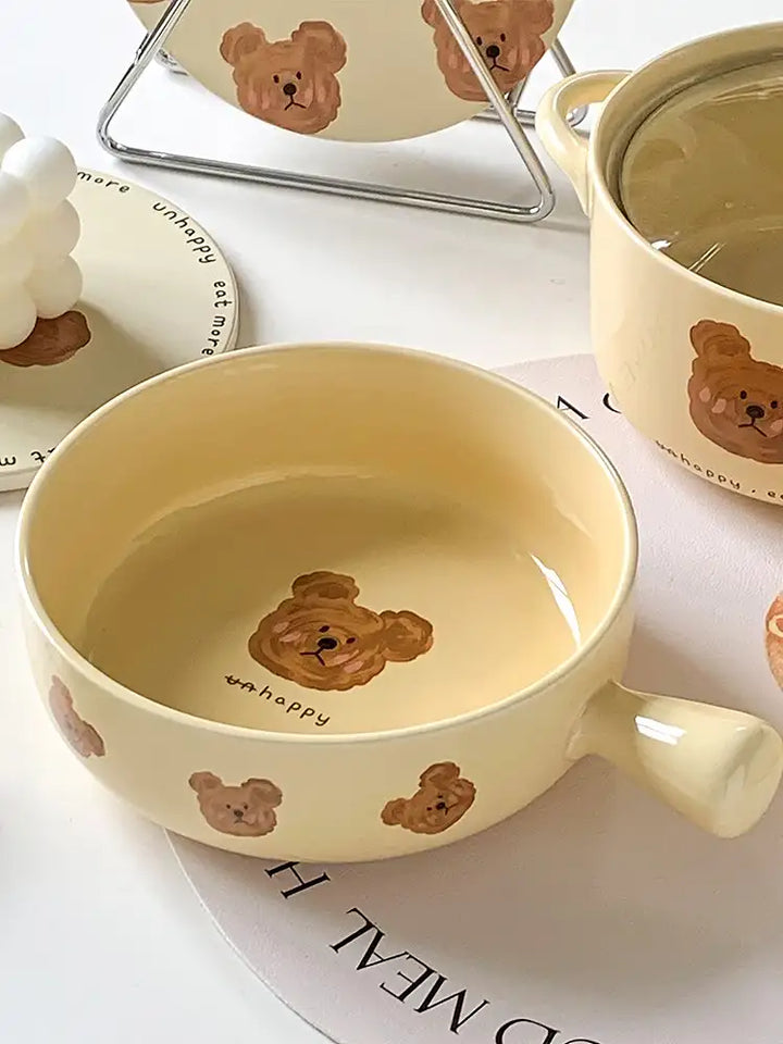 Emo Bear Series🐻Tableware Ceramic Salad / Baking bowl🥣 with Handles