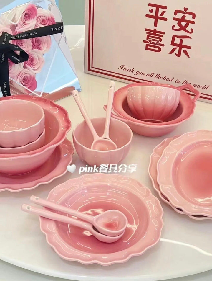 Gradient & Underglaze Ceramic Bowl Plate Tableware For Two People 9/For Four People 17Set